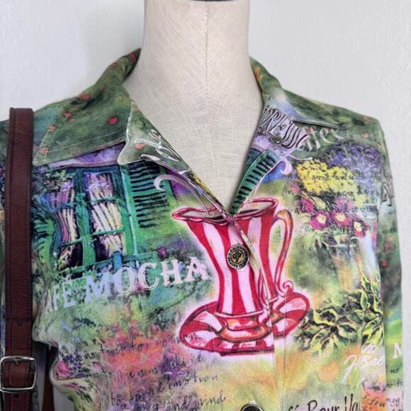 Whimsical Cafe Scene Print Jacket Lightweight Size Small Y2K Style - Picture 5 of 8